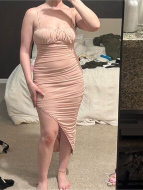 privy Blush Pink Ruched Asymmetrical Slip Dress
